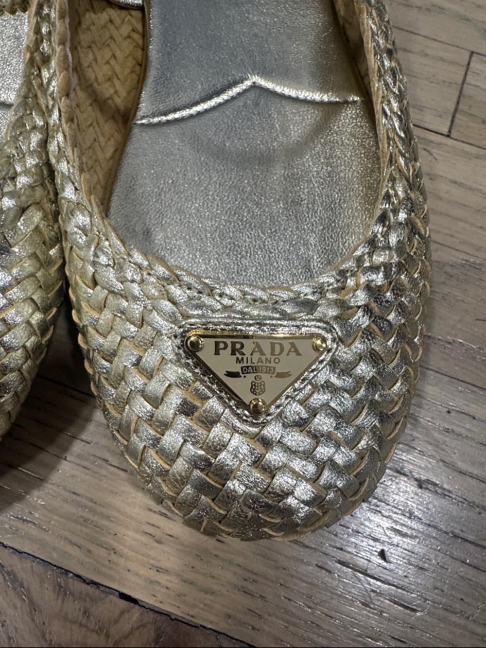 Authentic Prada Gold Woven Mary Jane Flats 38 nwt - Picture 7 of 12